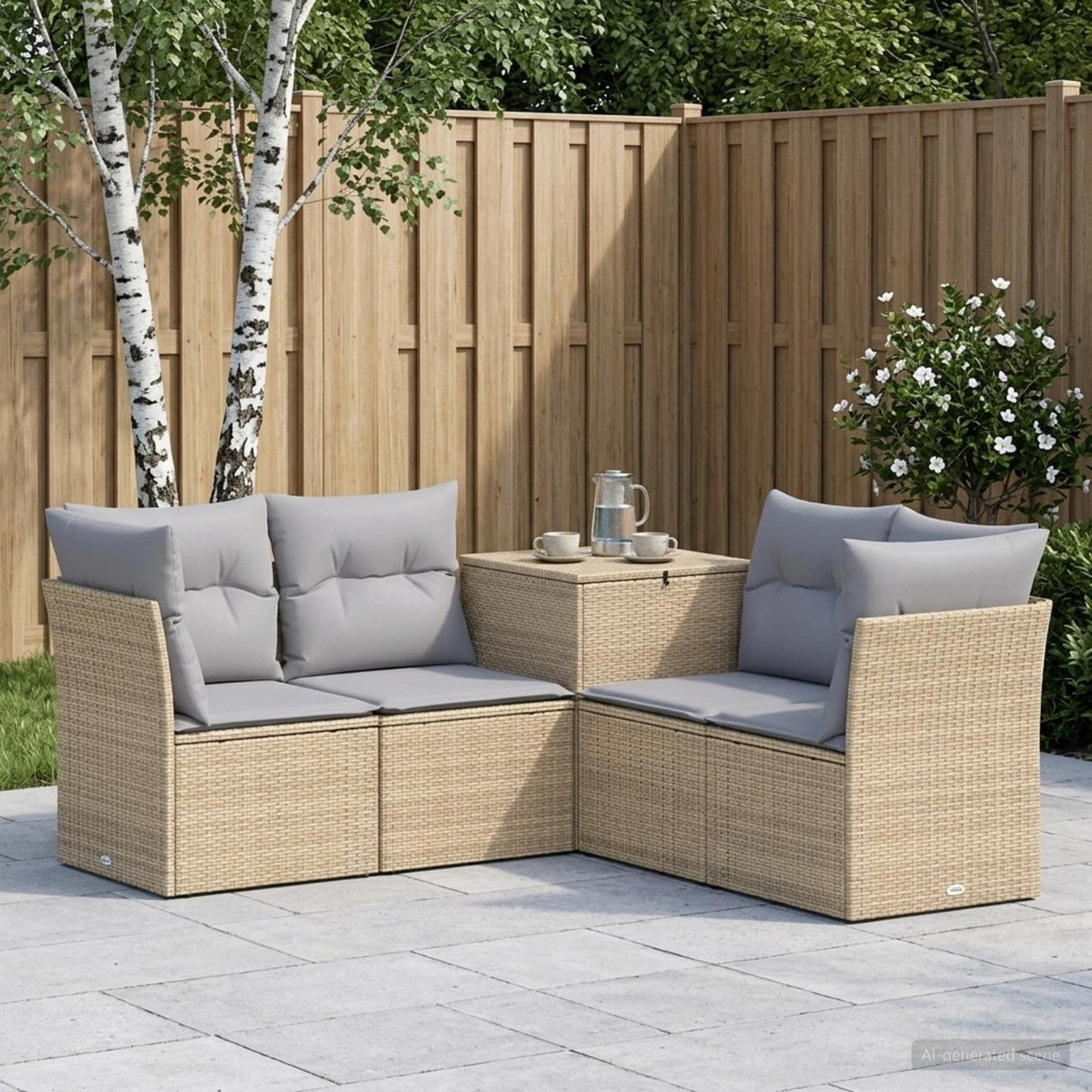 vidaXL Bankstel 5 st Zwart Poly Rattan en Staal