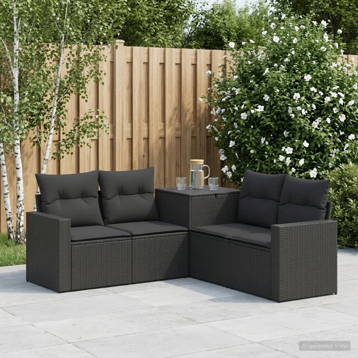 vidaXL Bankstel 5 st Zwart Poly Rattan en Staal