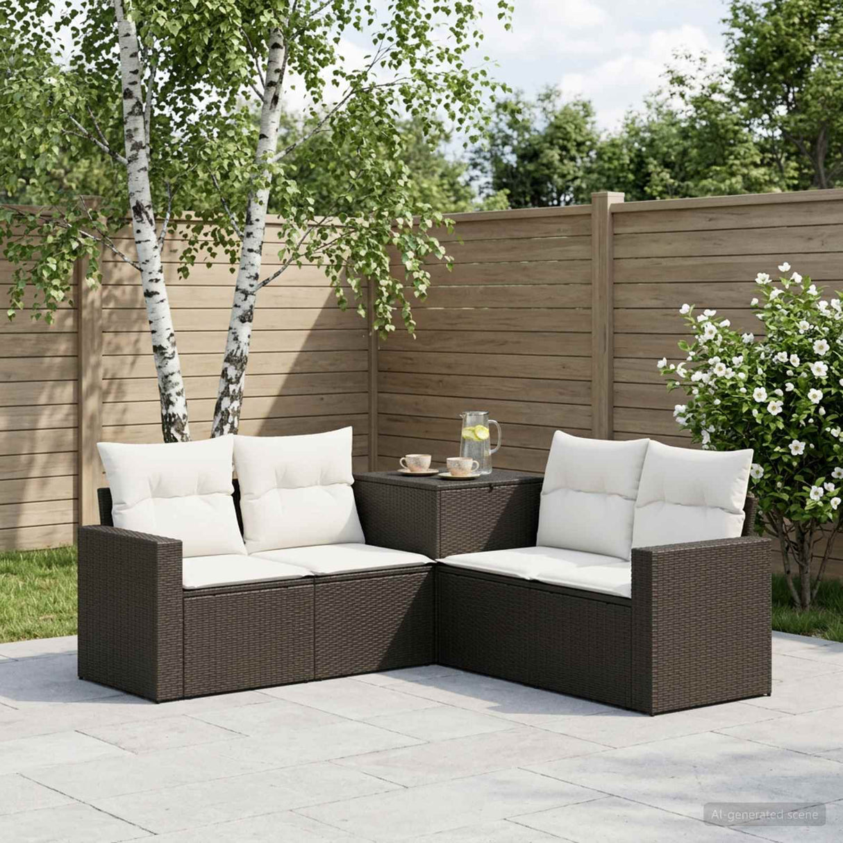 vidaXL Bankstel 5 st Zwart Poly Rattan en Staal