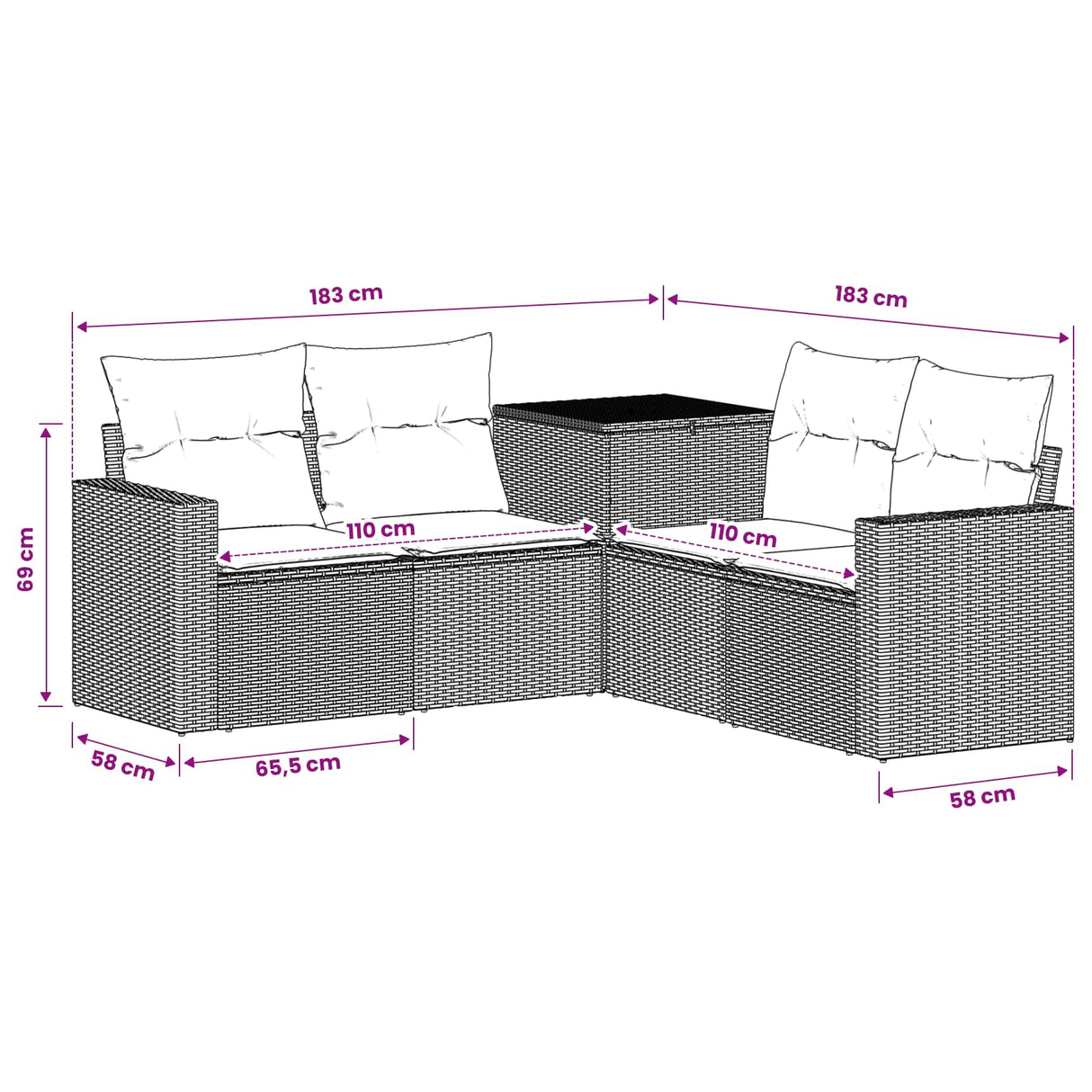 vidaXL Bankstel 5 st Zwart Poly Rattan en Staal