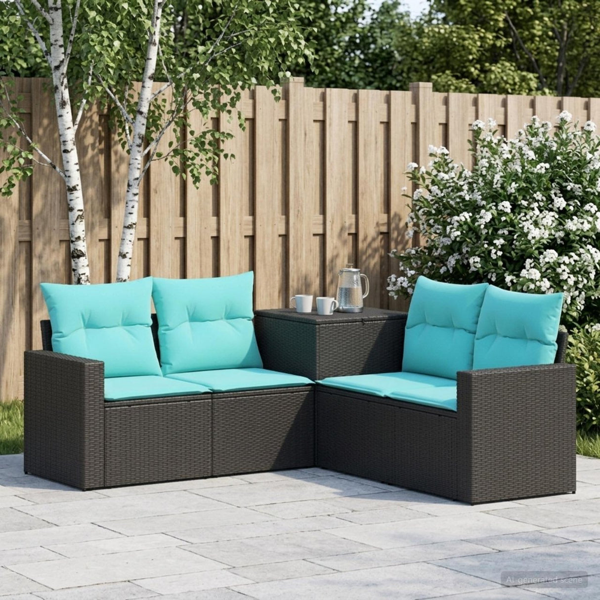 vidaXL Bankstel 5 st Zwart Poly Rattan en Staal