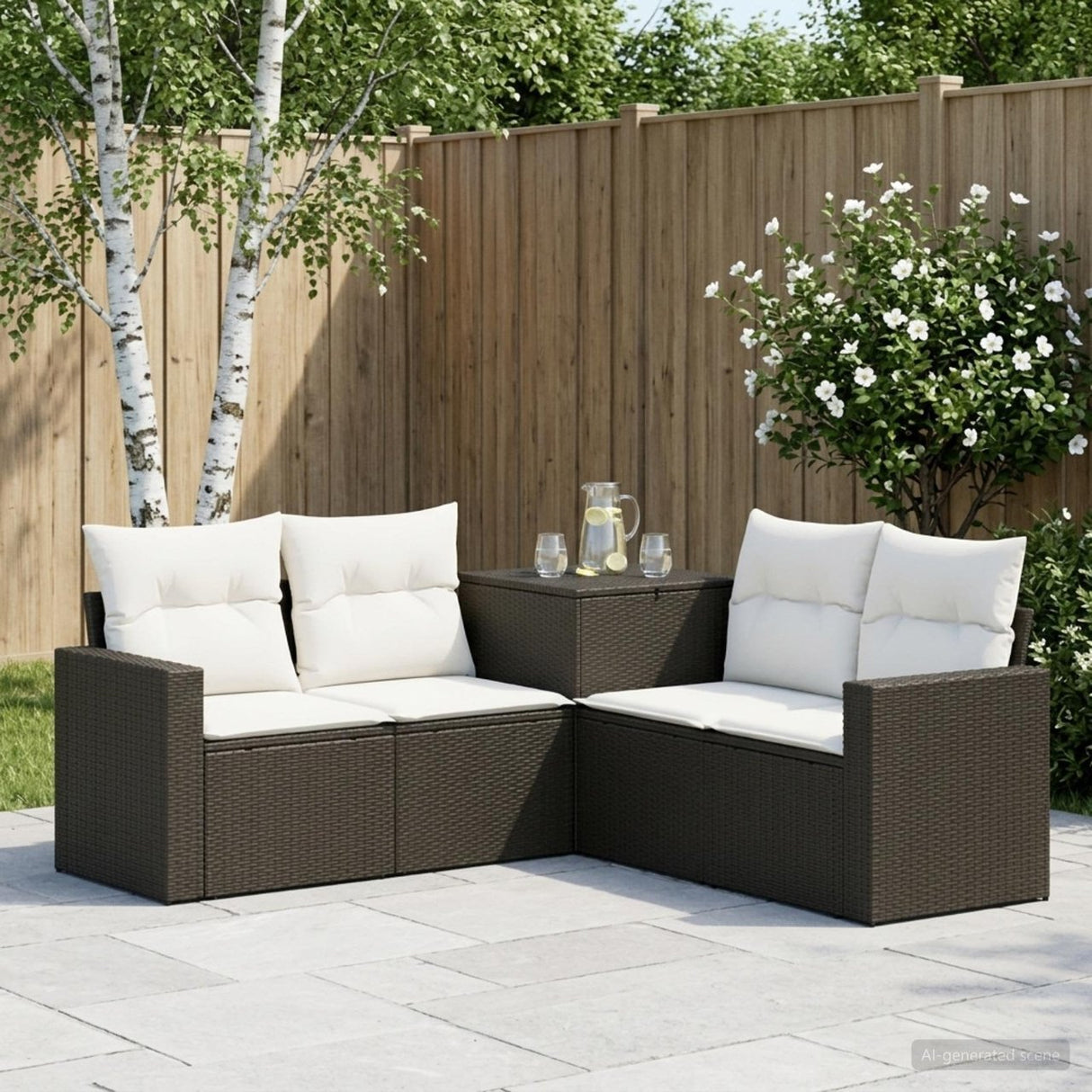 vidaXL Bankstel 5 st Zwart Poly Rattan en Staal