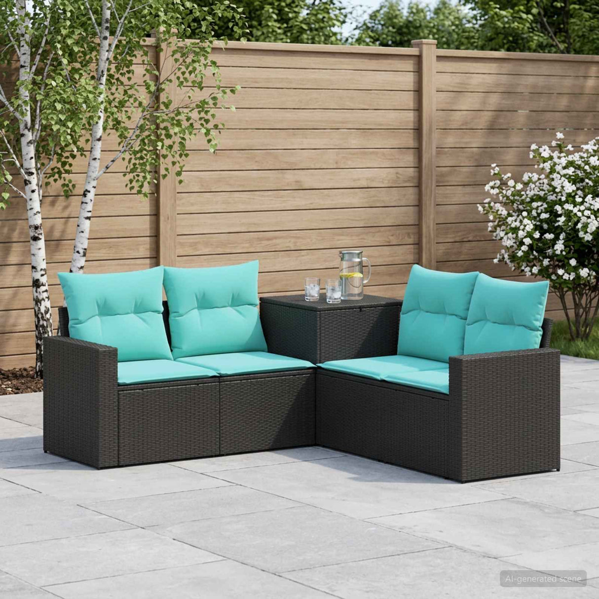 vidaXL Bankstel 5 st Zwart Poly Rattan en Staal