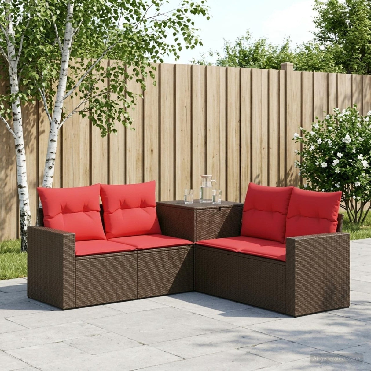 vidaXL Bankstel 5 st Zwart Poly Rattan en Staal