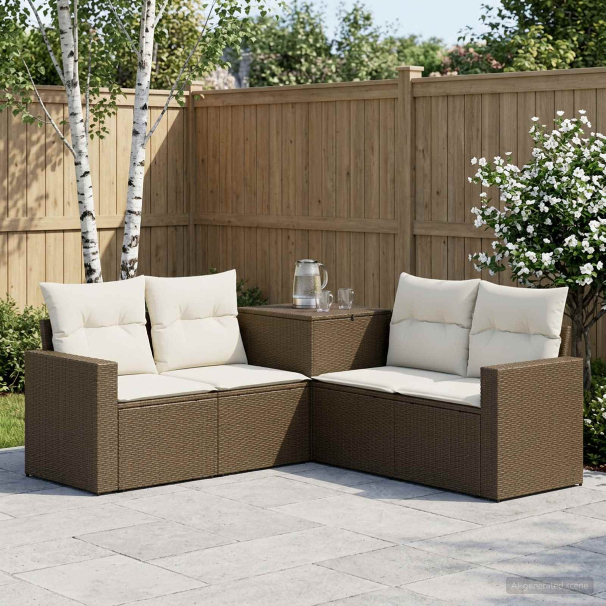 vidaXL Bankstel 5 st Zwart Poly Rattan en Staal