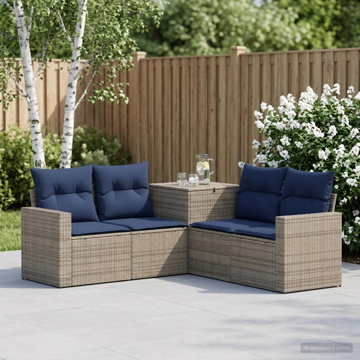 vidaXL Bankstel 5 st Zwart Poly Rattan en Staal