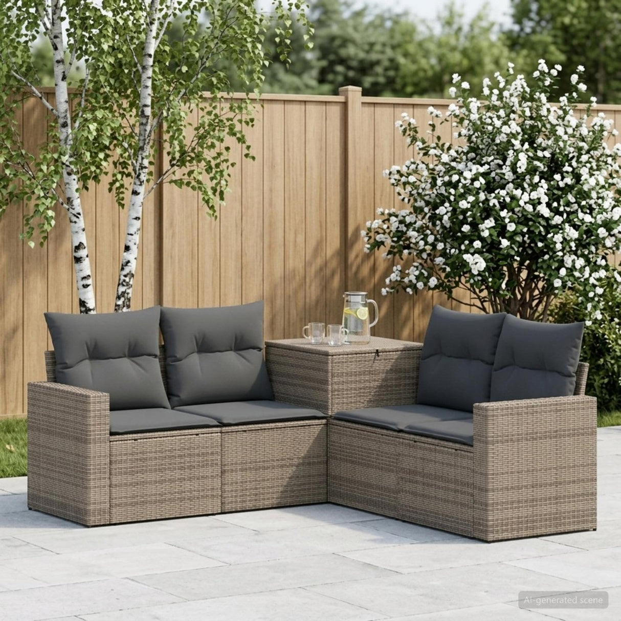 vidaXL Bankstel 5 st Zwart Poly Rattan en Staal