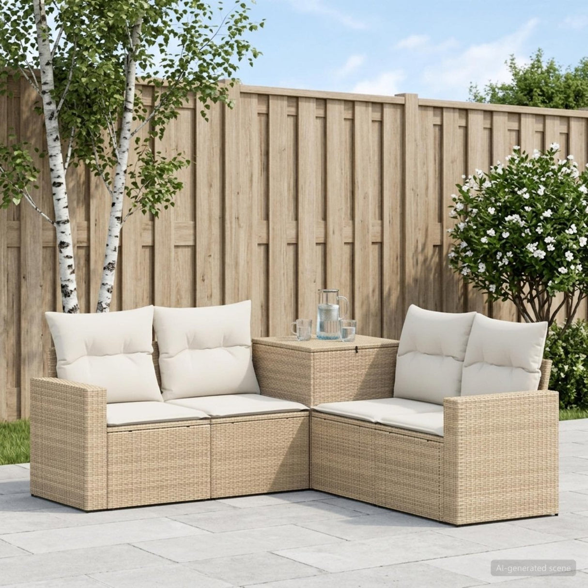 vidaXL Bankstel 5 st Zwart Poly Rattan en Staal