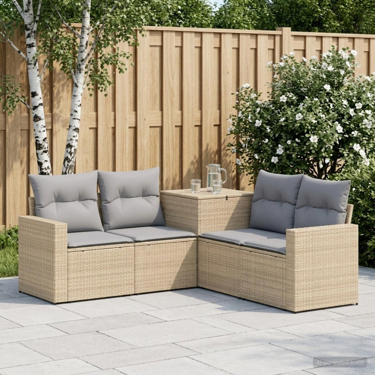 vidaXL Bankstel 5 st Zwart Poly Rattan en Staal