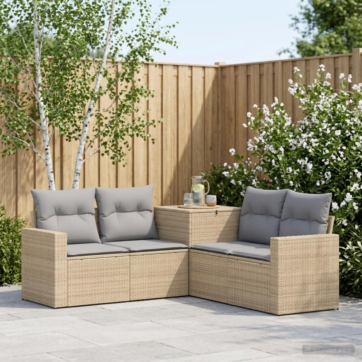 vidaXL Bankstel 5 st Zwart Poly Rattan en Staal