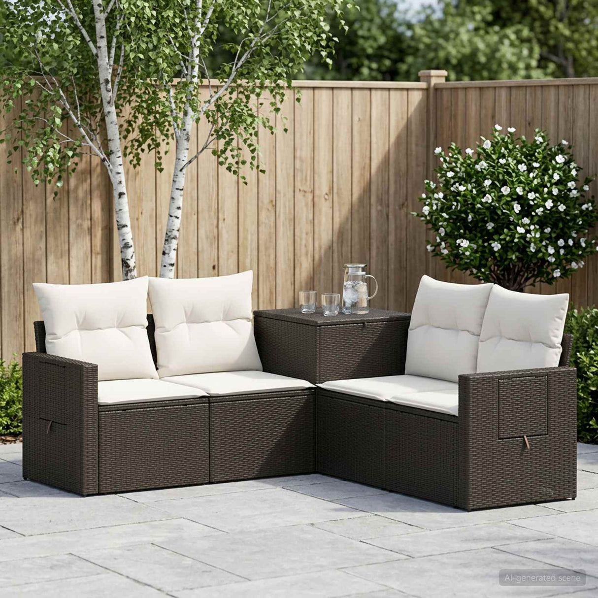 vidaXL Bankstel 5 st Zwart Poly Rattan en Staal