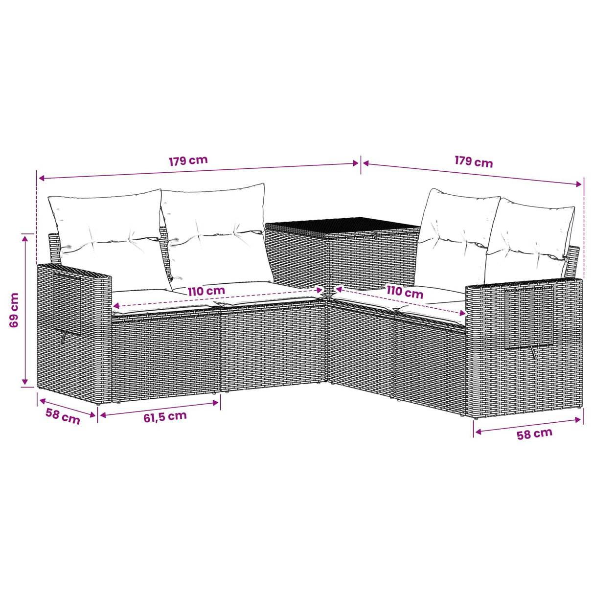 vidaXL Bankstel 5 st Zwart Poly Rattan en Staal