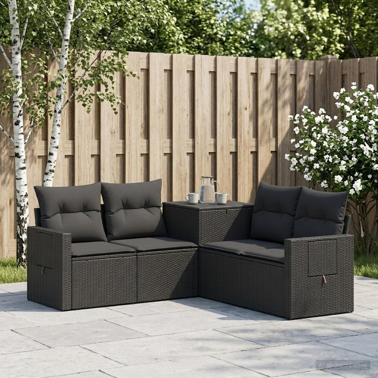 vidaXL Bankstel 5 st Zwart Poly Rattan en Staal