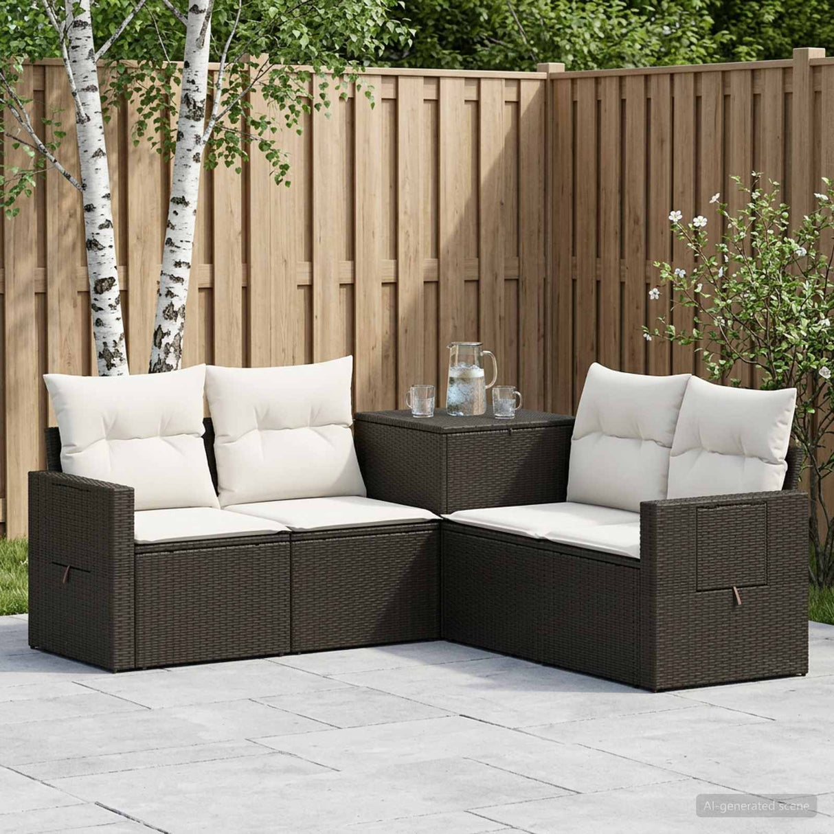 vidaXL Bankstel 5 st Zwart Poly Rattan en Staal