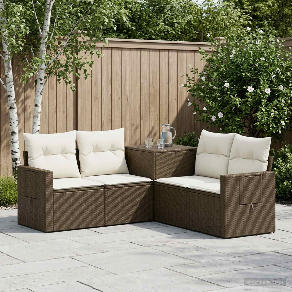 vidaXL Bankstel 5 st Zwart Poly Rattan en Staal