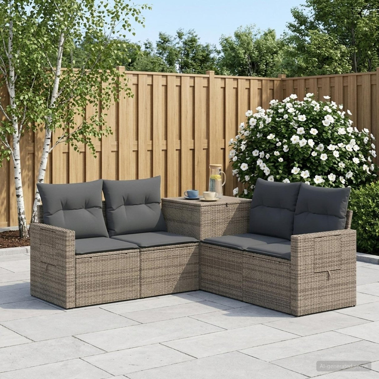 vidaXL Bankstel 5 st Zwart Poly Rattan en Staal