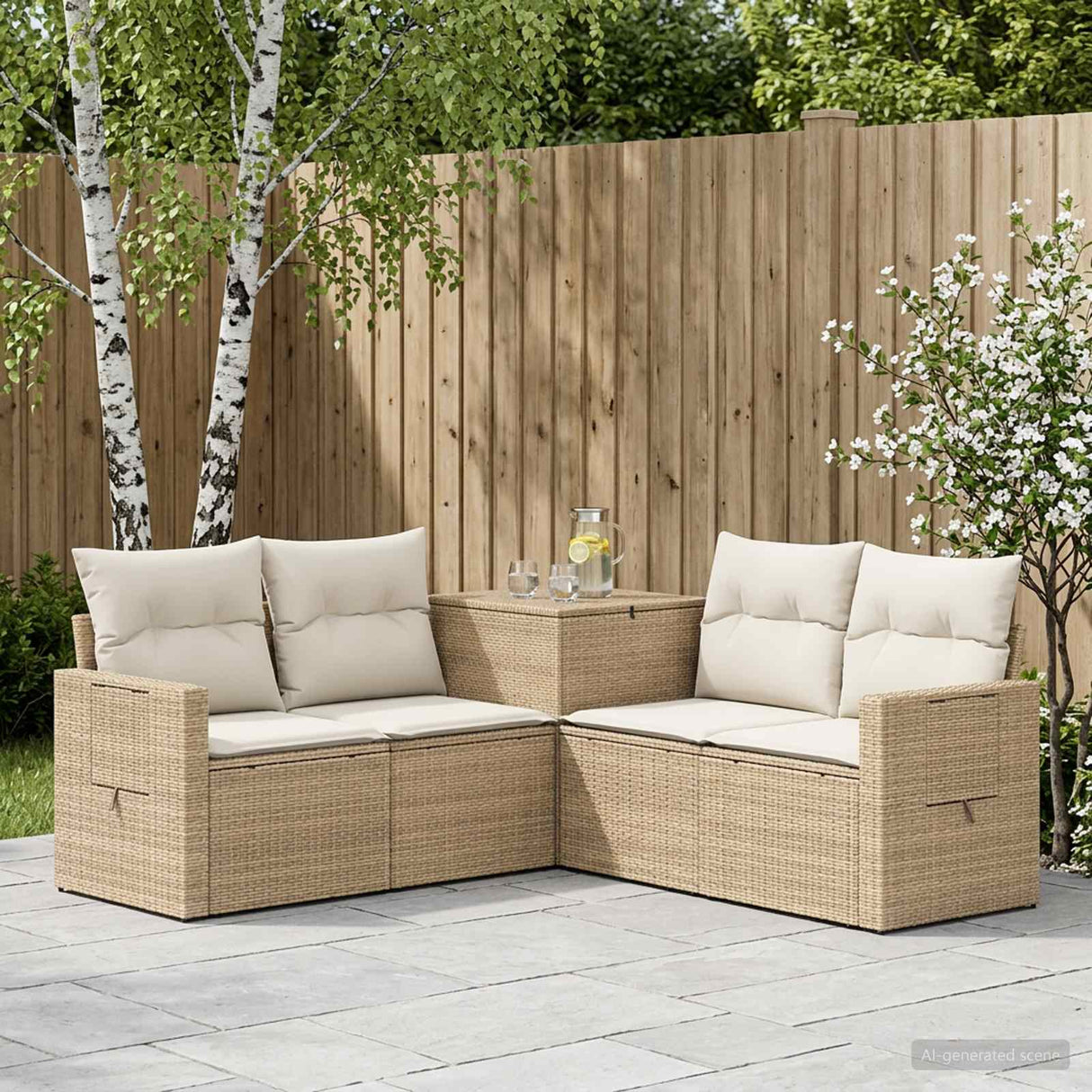 vidaXL Bankstel 5 st Zwart Poly Rattan en Staal