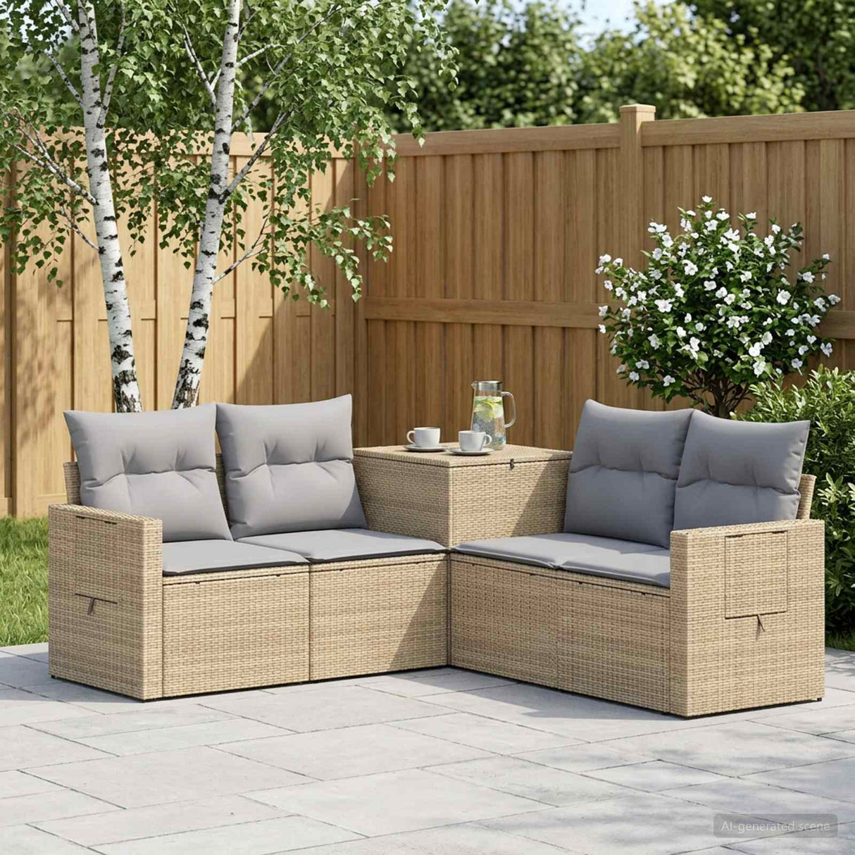 vidaXL Bankstel 5 st Zwart Poly Rattan en Staal