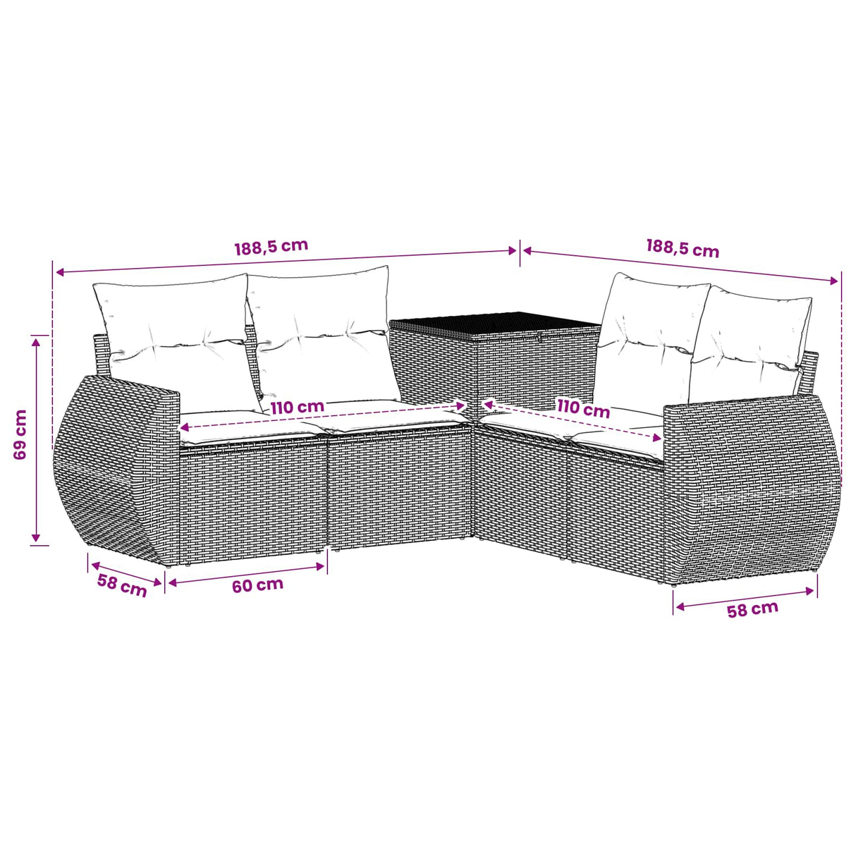 vidaXL 5-piece Sofa Set Black Poly Rattan and Steel
