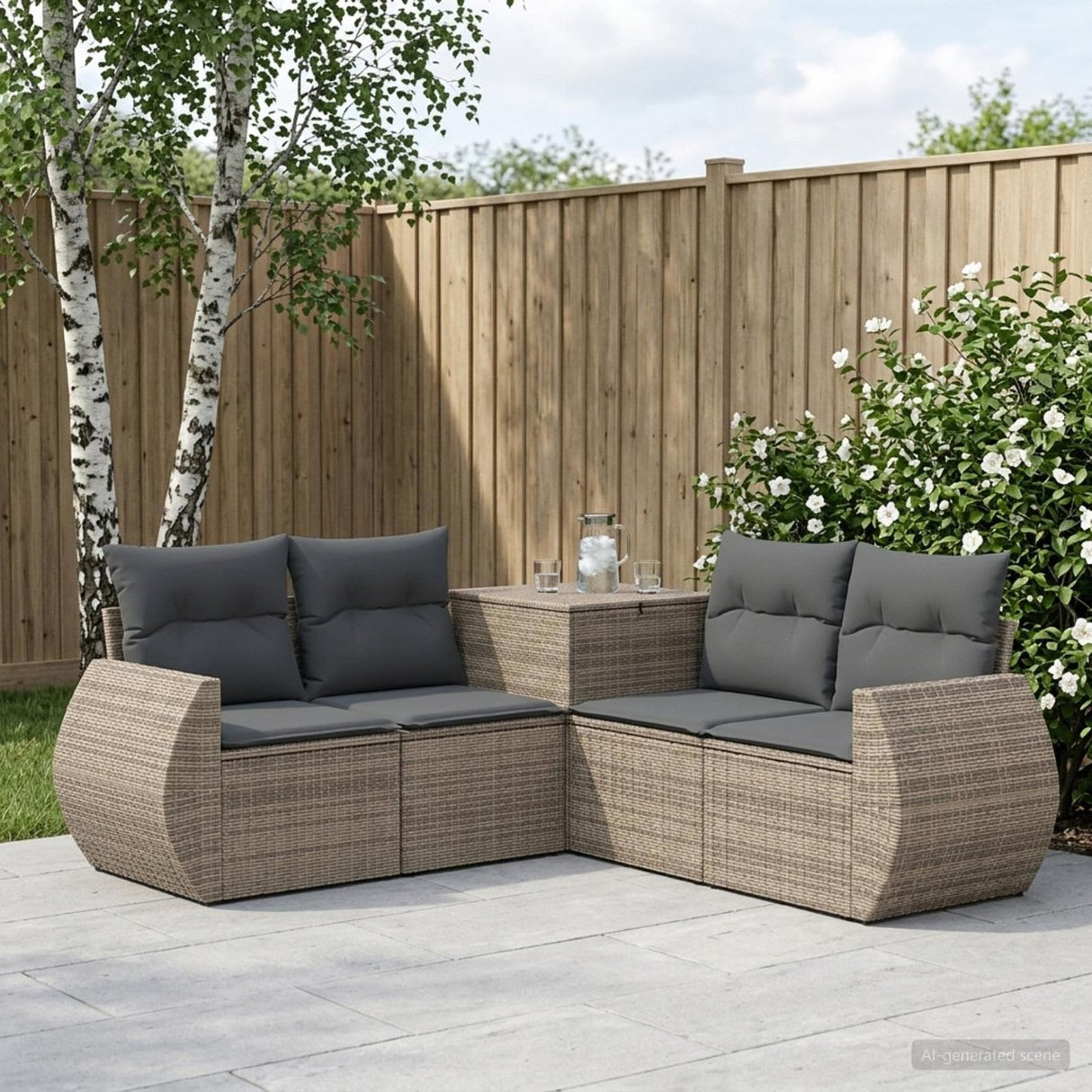 vidaXL 5-piece Sofa Set Black Poly Rattan and Steel