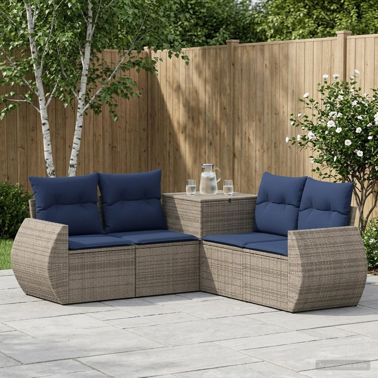 vidaXL 5-piece Sofa Set Black Poly Rattan and Steel