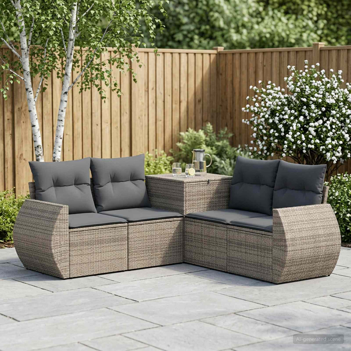 vidaXL 5-piece Sofa Set Black Poly Rattan and Steel