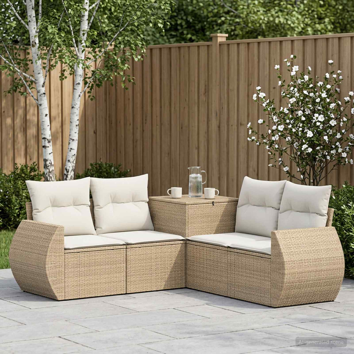vidaXL 5-piece Sofa Set Black Poly Rattan and Steel