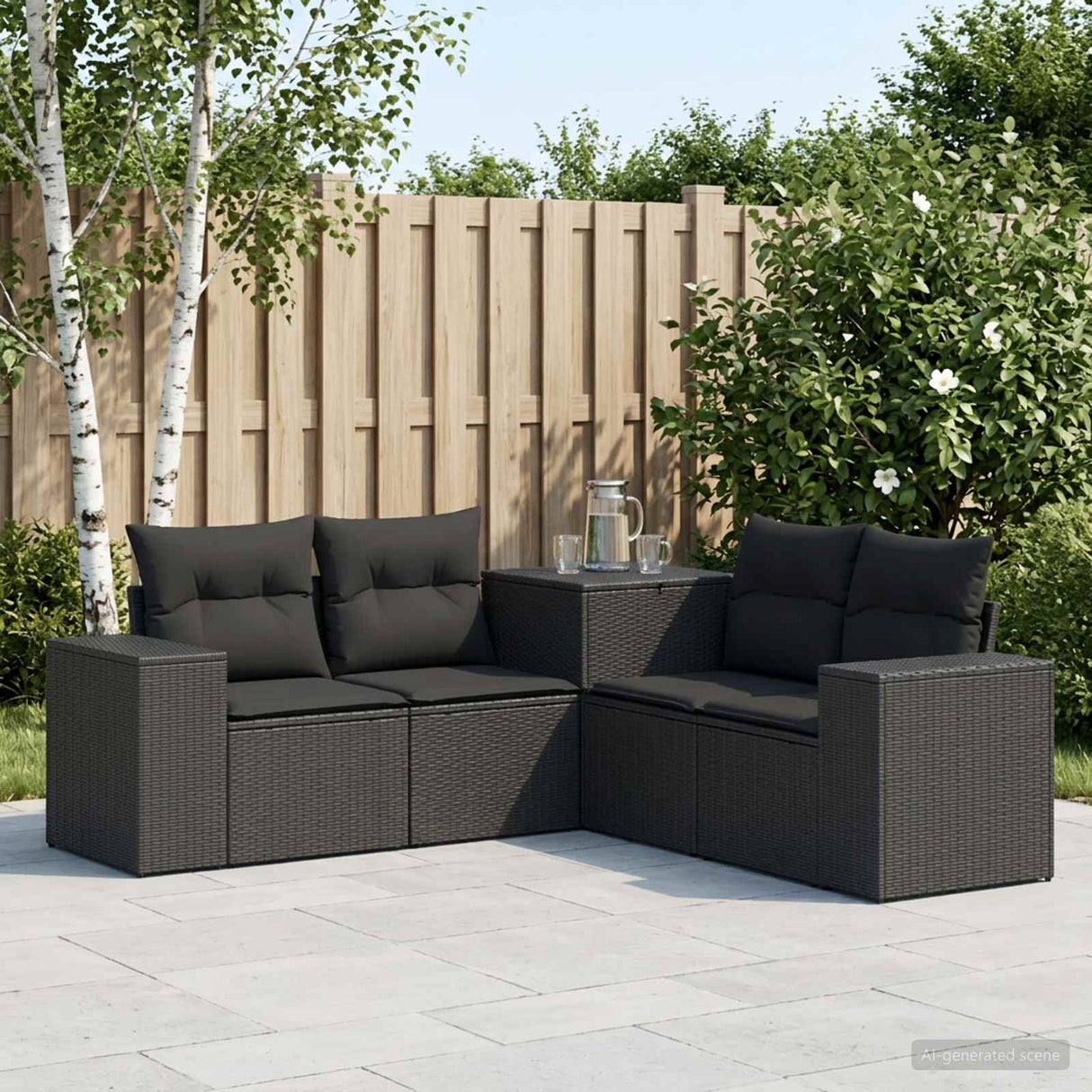 vidaXL Bankstel 5 st Zwart Poly Rattan en Staal