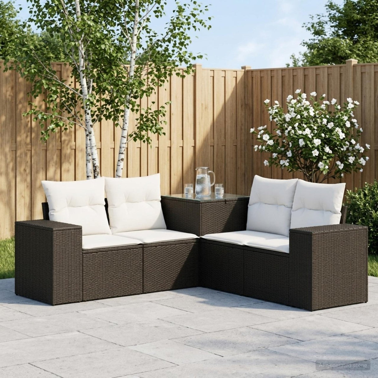 vidaXL Bankstel 5 st Zwart Poly Rattan en Staal