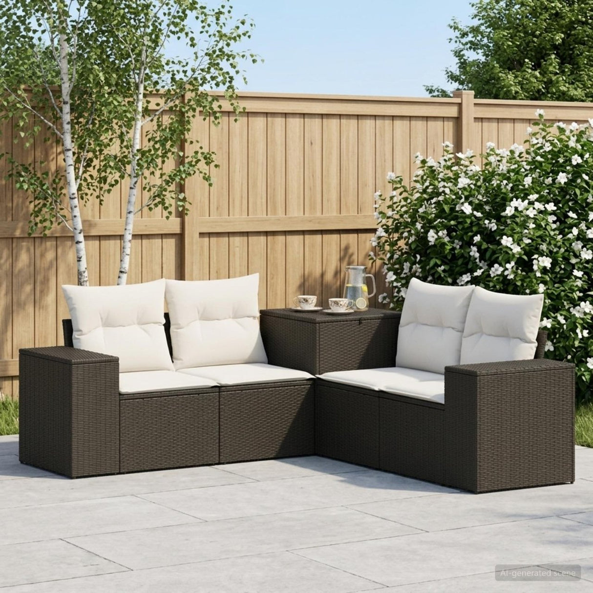 vidaXL Bankstel 5 st Zwart Poly Rattan en Staal