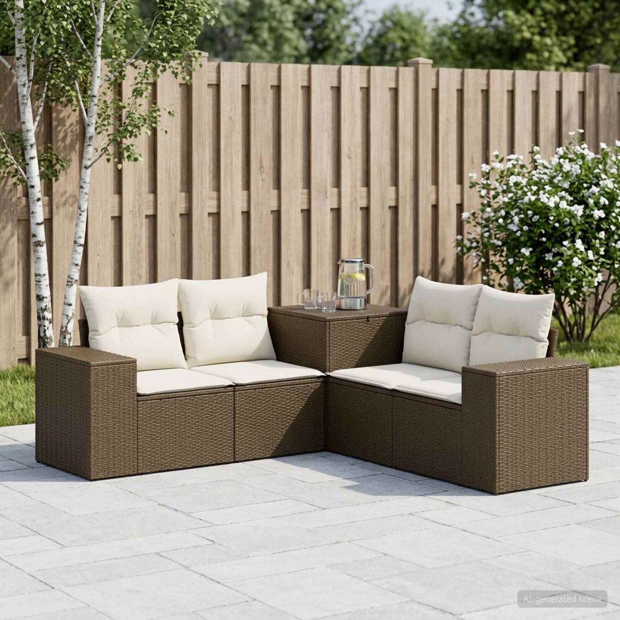 vidaXL Bankstel 5 st Zwart Poly Rattan en Staal