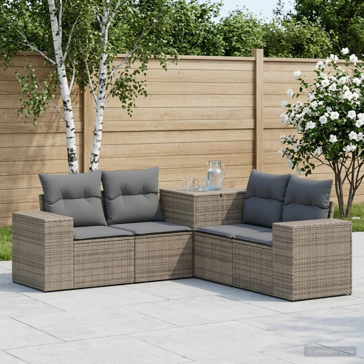 vidaXL Bankstel 5 st Zwart Poly Rattan en Staal