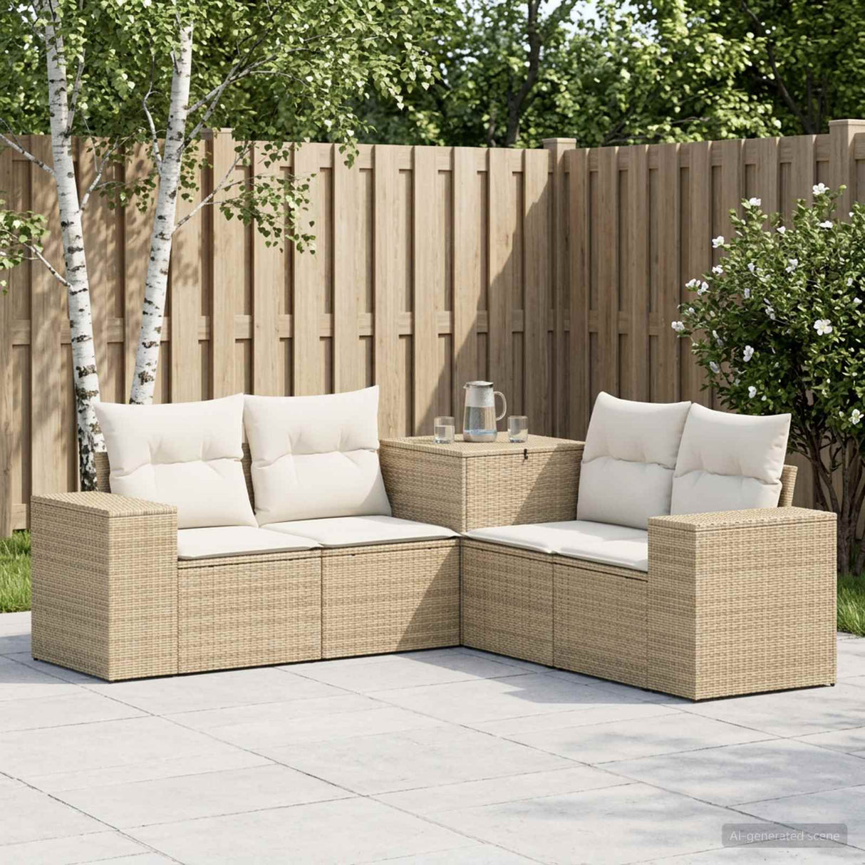 vidaXL Bankstel 5 st Zwart Poly Rattan en Staal