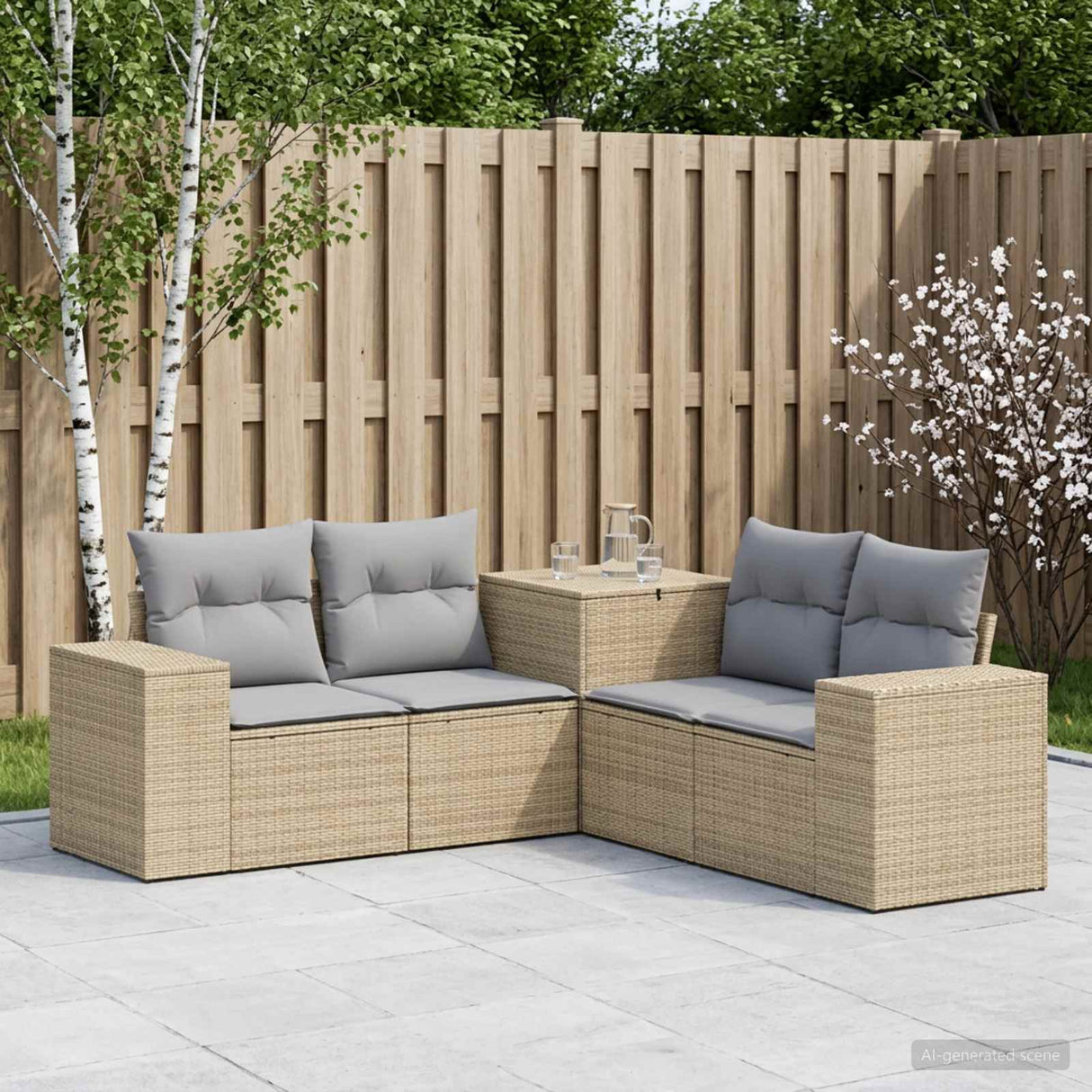 vidaXL Bankstel 5 st Zwart Poly Rattan en Staal