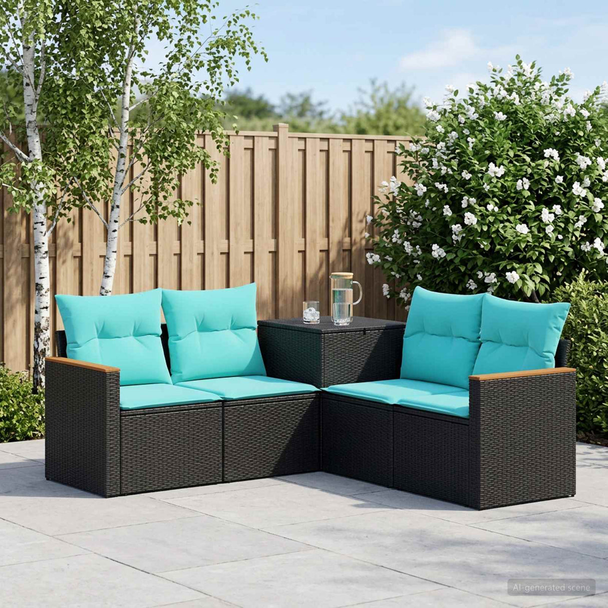 vidaXL Bankstel 5 st Zwart Poly Rattan en Staal