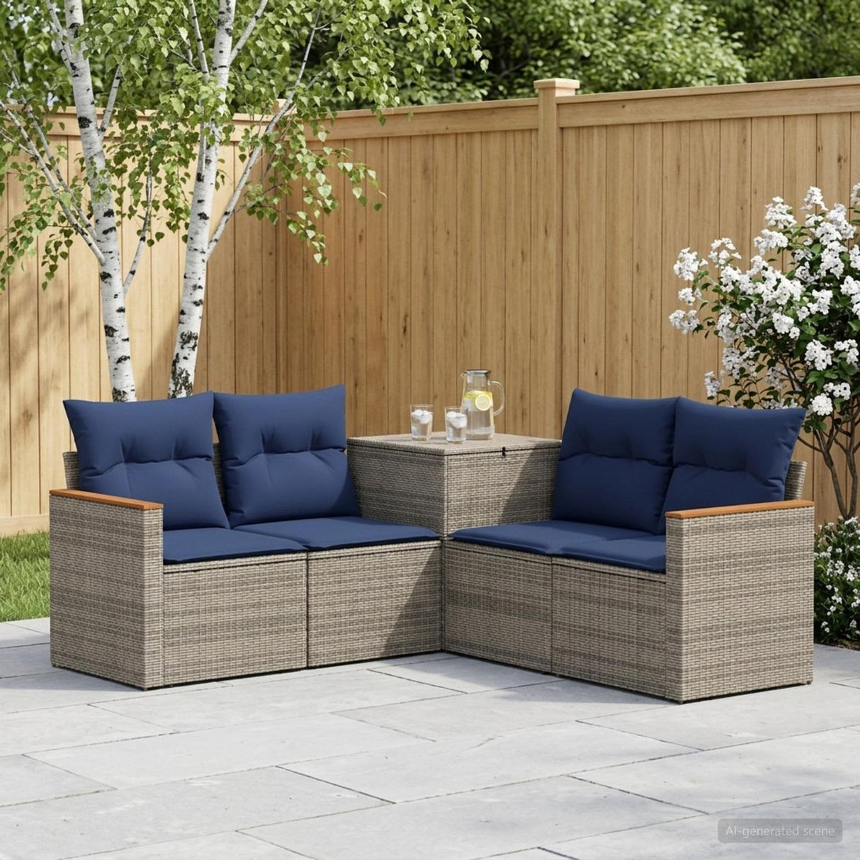 vidaXL Bankstel 5 st Zwart Poly Rattan en Staal