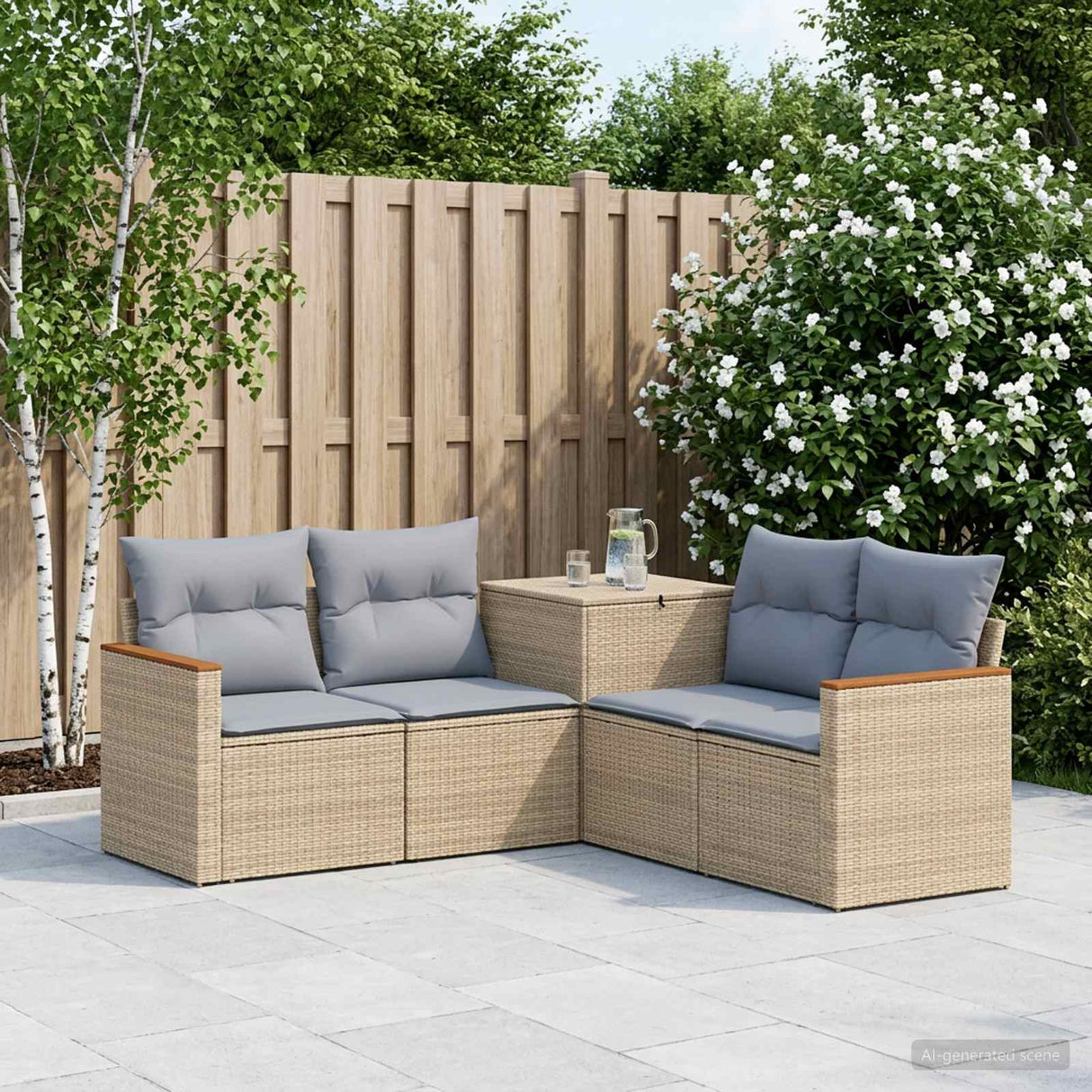 vidaXL Bankstel 5 st Zwart Poly Rattan en Staal