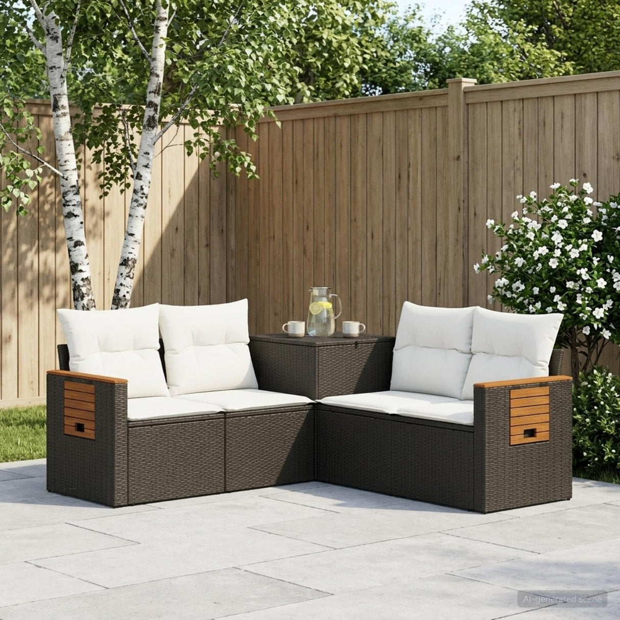 vidaXL Bankstel 5 st Zwart Poly Rattan en Staal