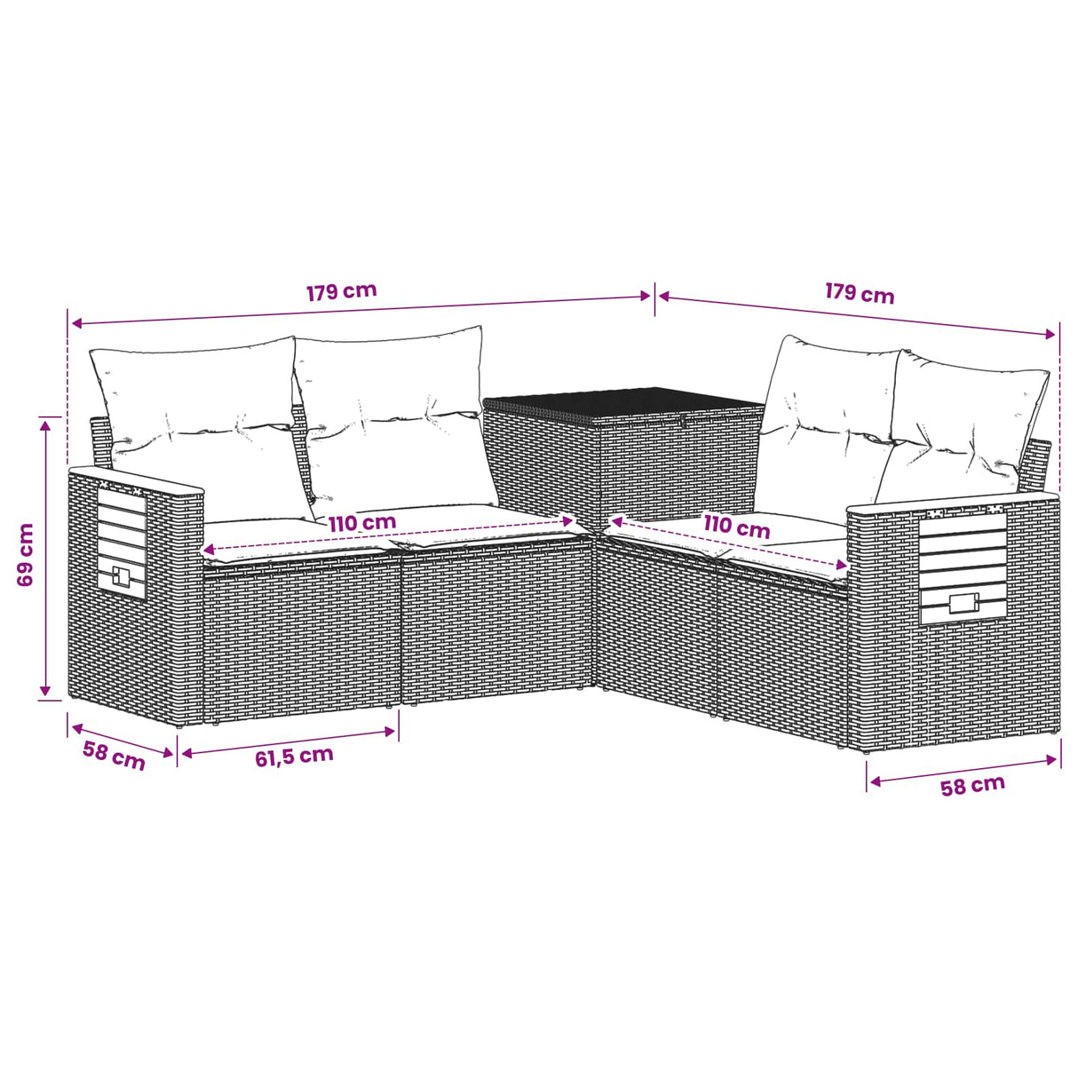 vidaXL Bankstel 5 st Zwart Poly Rattan en Staal