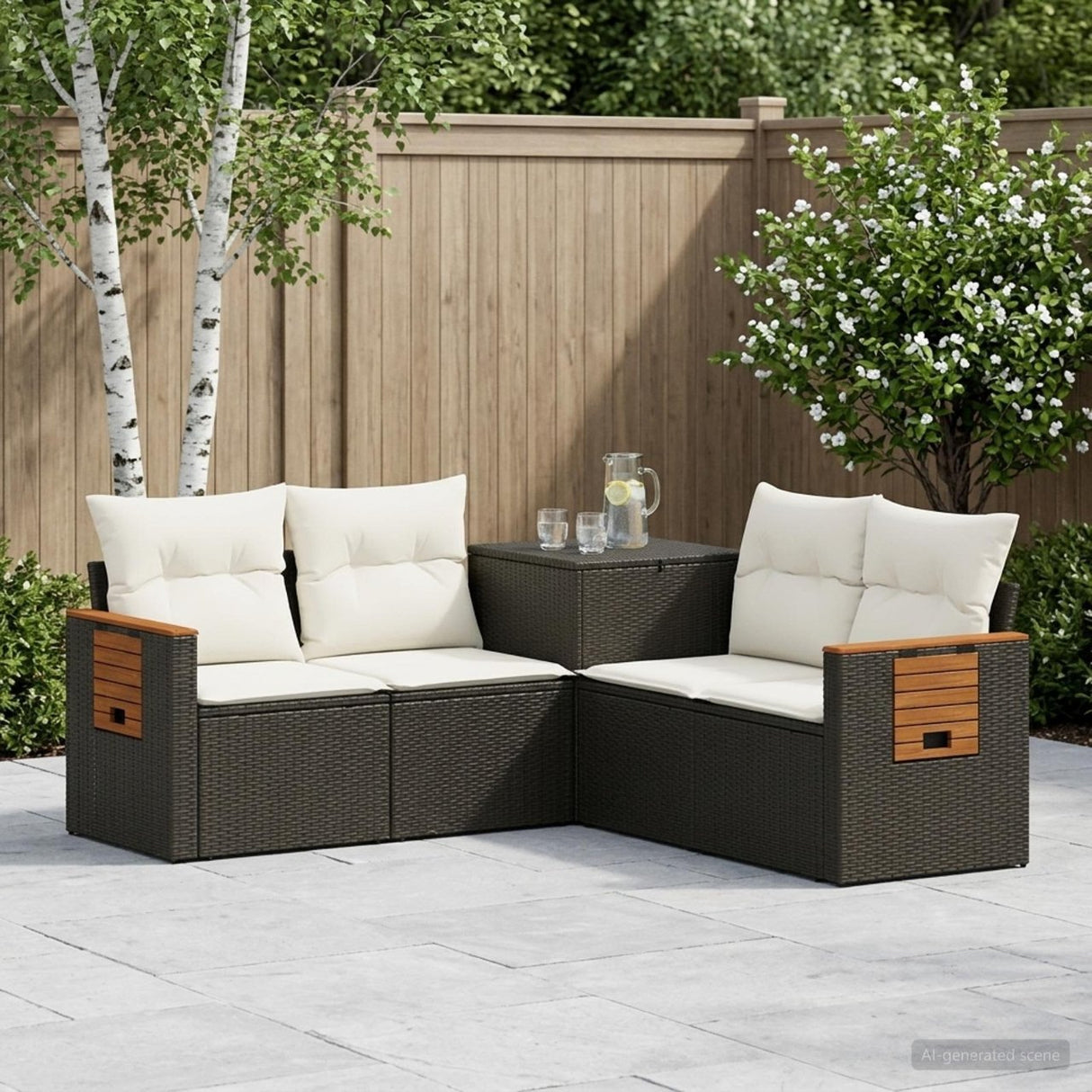 vidaXL Bankstel 5 st Zwart Poly Rattan en Staal