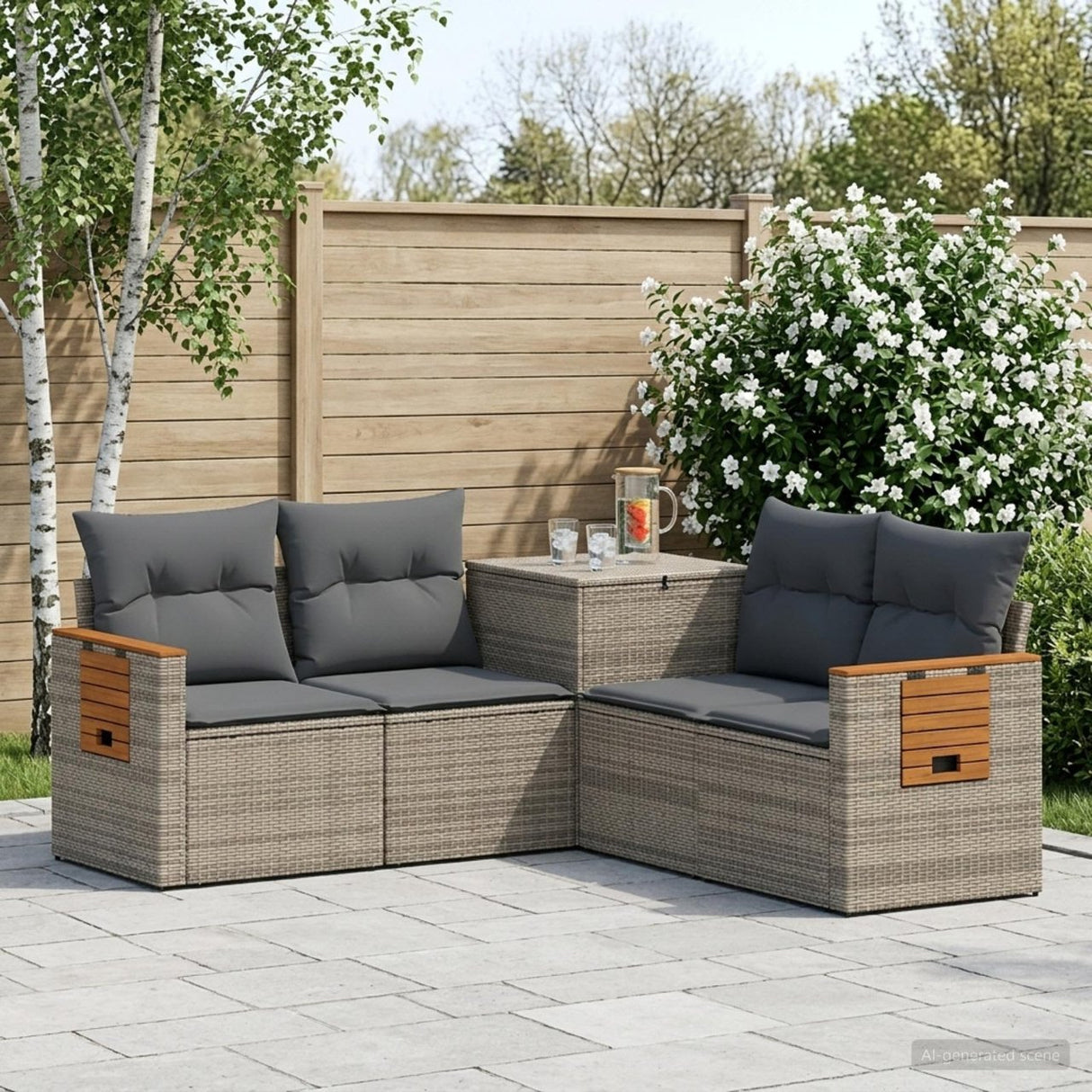 vidaXL Bankstel 5 st Zwart Poly Rattan en Staal