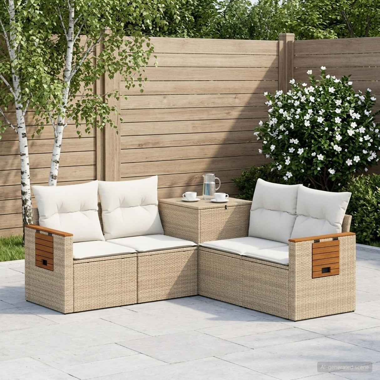 vidaXL Bankstel 5 st Zwart Poly Rattan en Staal