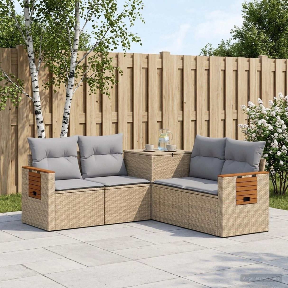 vidaXL Bankstel 5 st Zwart Poly Rattan en Staal