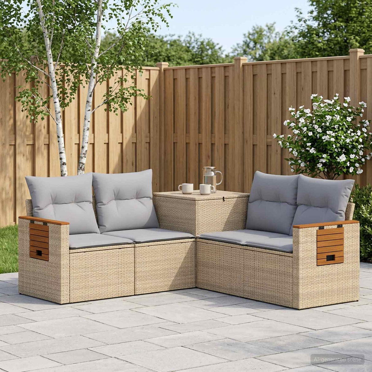 vidaXL Bankstel 5 st Zwart Poly Rattan en Staal