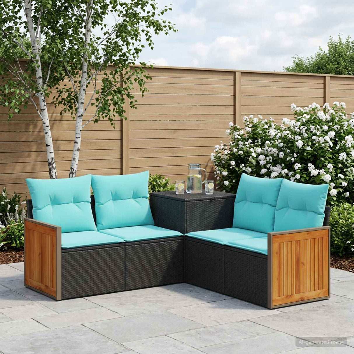 vidaXL Bankstel 5 st Zwart Poly Rattan en Staal