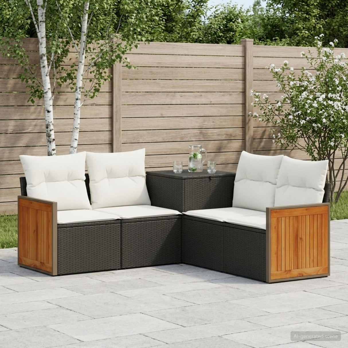 vidaXL Bankstel 5 st Zwart Poly Rattan en Staal