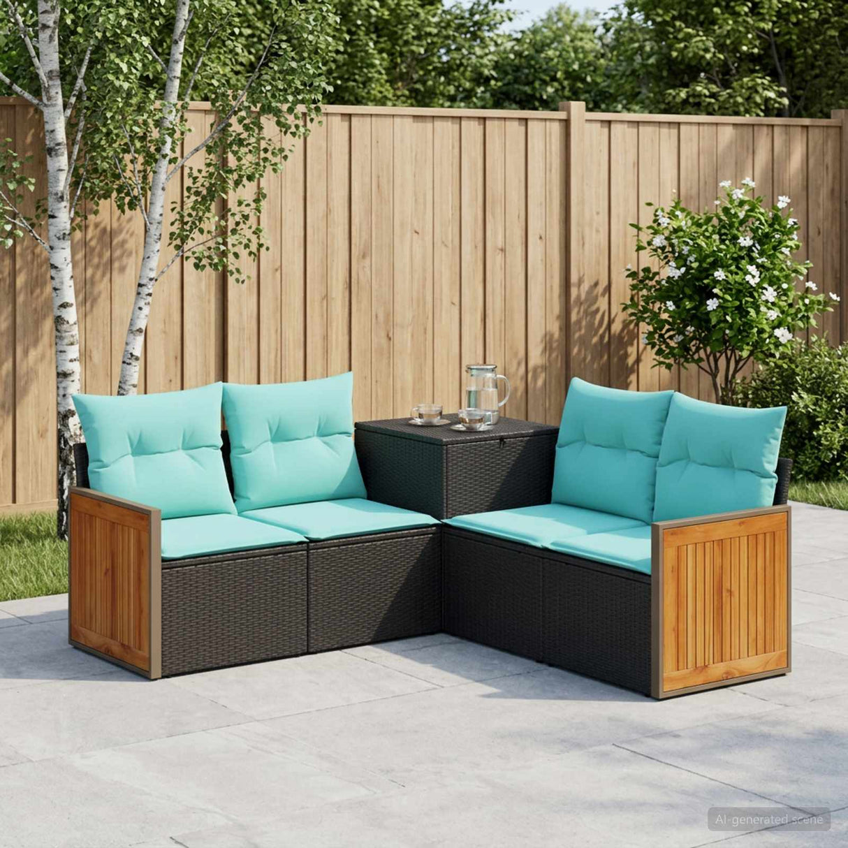 vidaXL Bankstel 5 st Zwart Poly Rattan en Staal