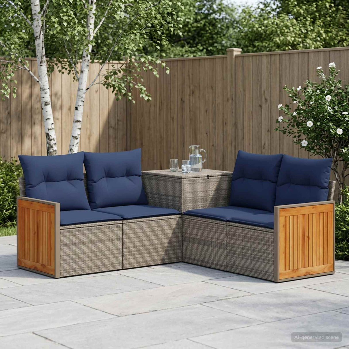 vidaXL Bankstel 5 st Zwart Poly Rattan en Staal