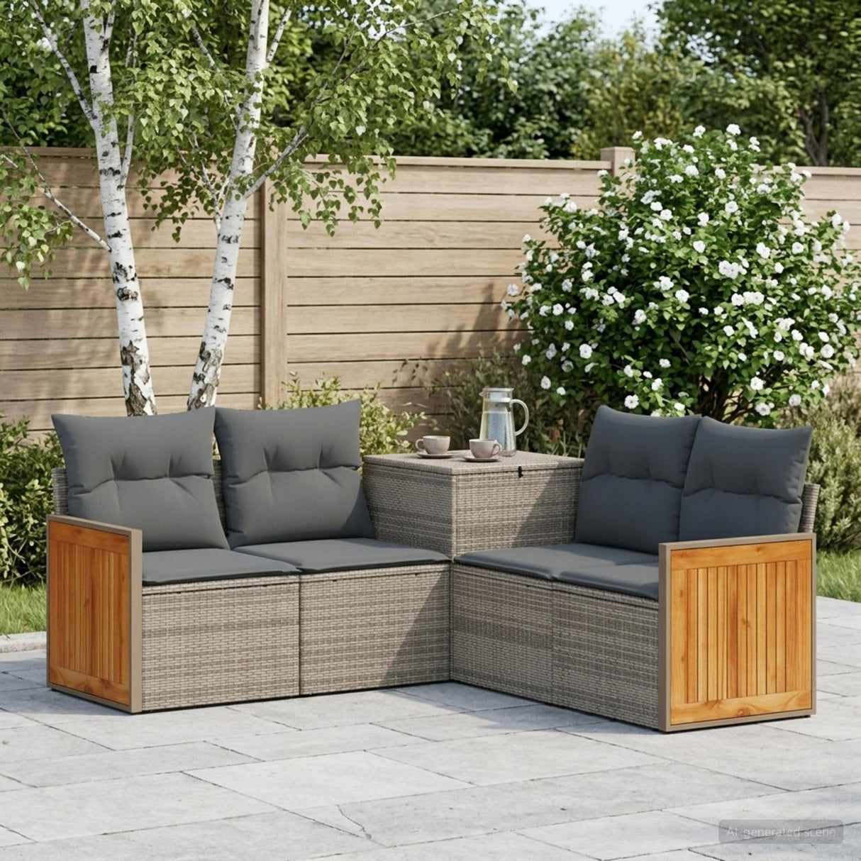 vidaXL Bankstel 5 st Zwart Poly Rattan en Staal