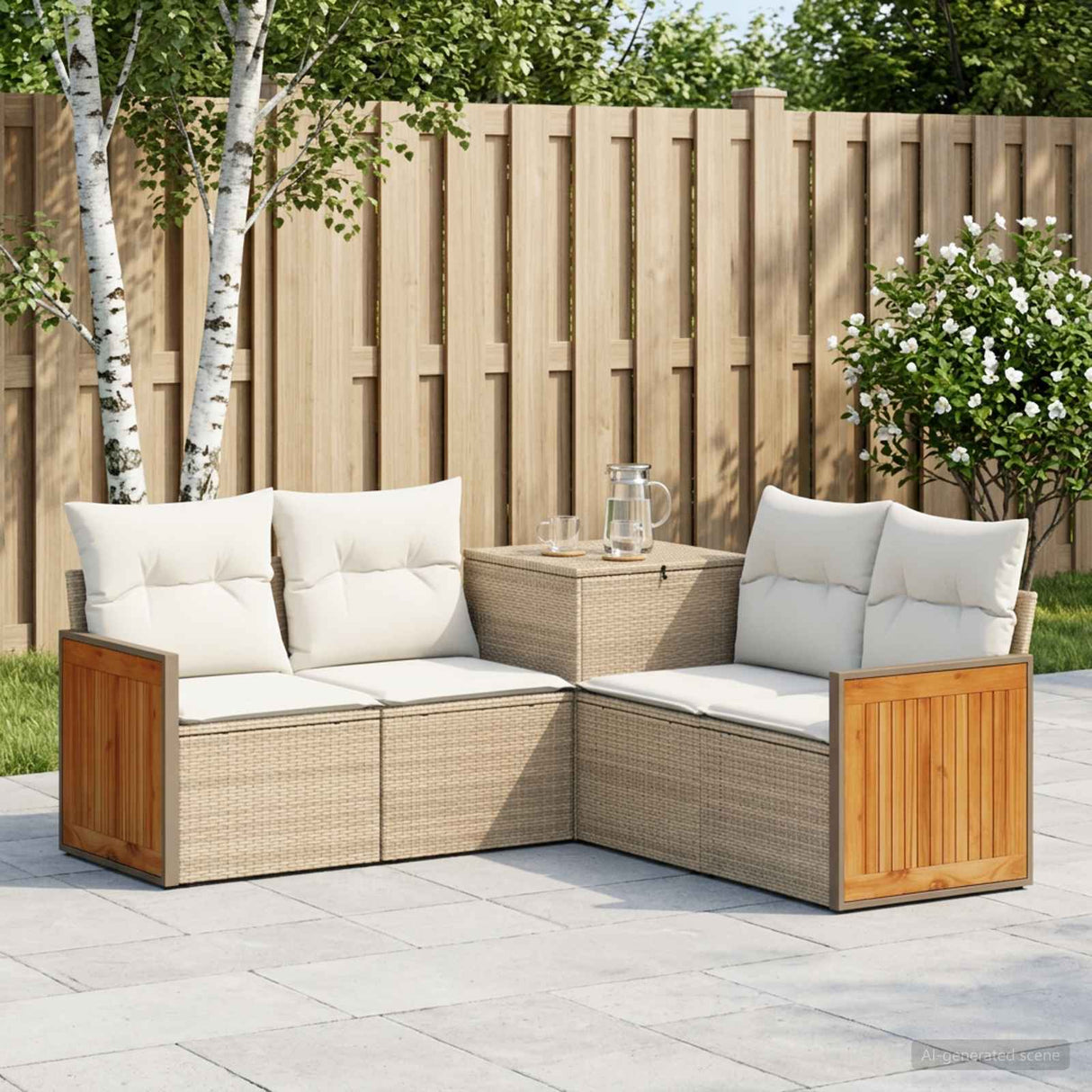vidaXL Bankstel 5 st Zwart Poly Rattan en Staal